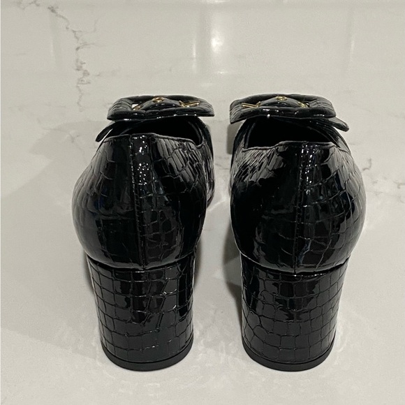 AGL Black Crocodile Print Leather Block Heel Buckle Pumps Women’s Size 35 New - Picture 4 of 15